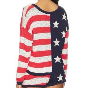 PATRIOTIC STARS & STRIPES LINEN blend Sweater sz M Talbots mint cond pricefirm!